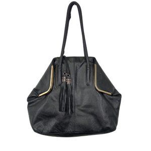 Sloane Alex Black Genuine Leather Tote with Tassels